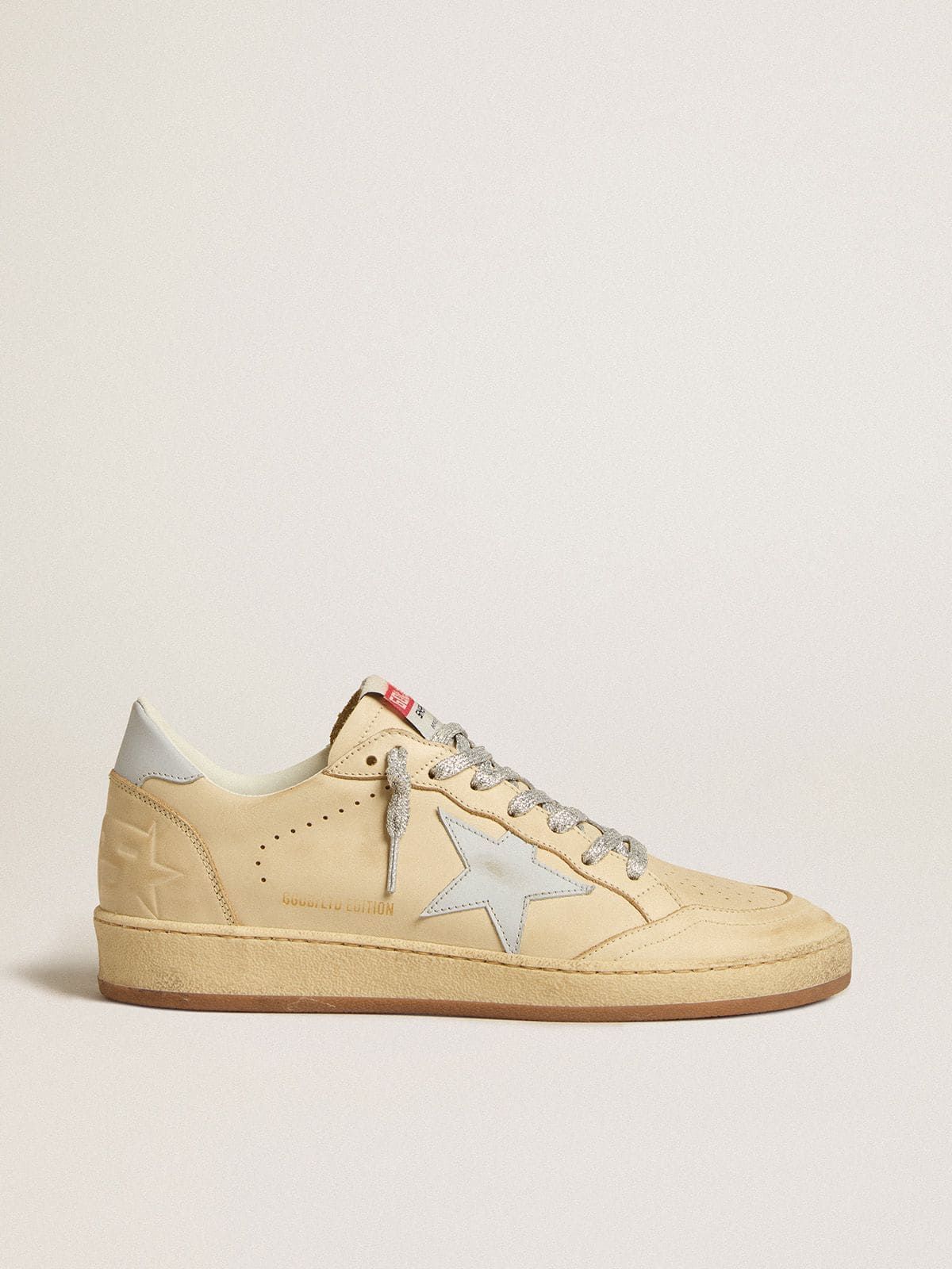 Golden Goose Women's Ball Star LTD in cream-colored leather with light gray leather star and heel tab