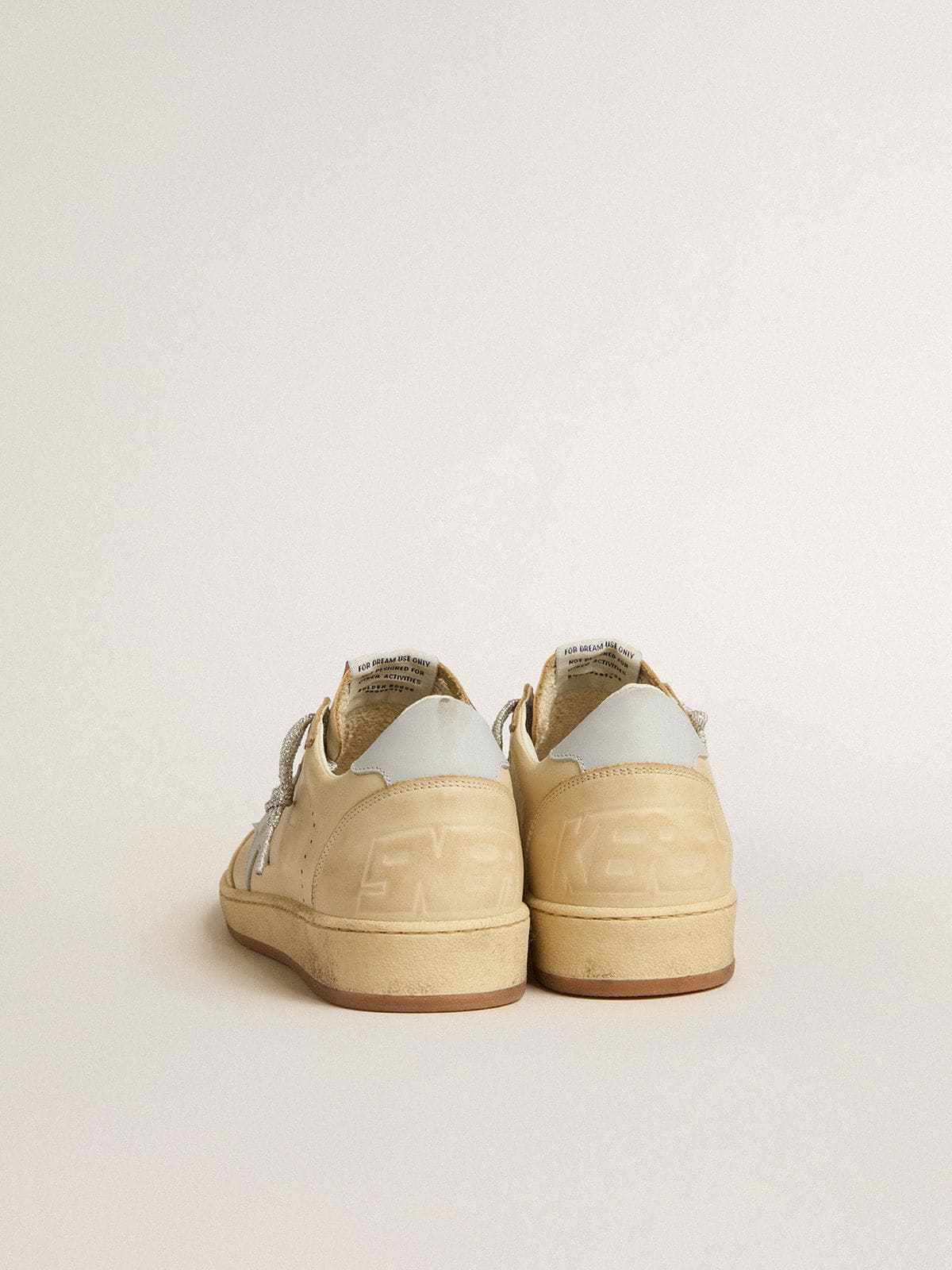 Golden Goose Women's Ball Star LTD in cream-colored leather with light gray leather star and heel tab