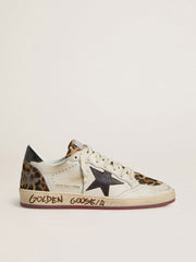 Golden Goose Women's Ball Star with brown leather star and leopard-print pony skin tongue