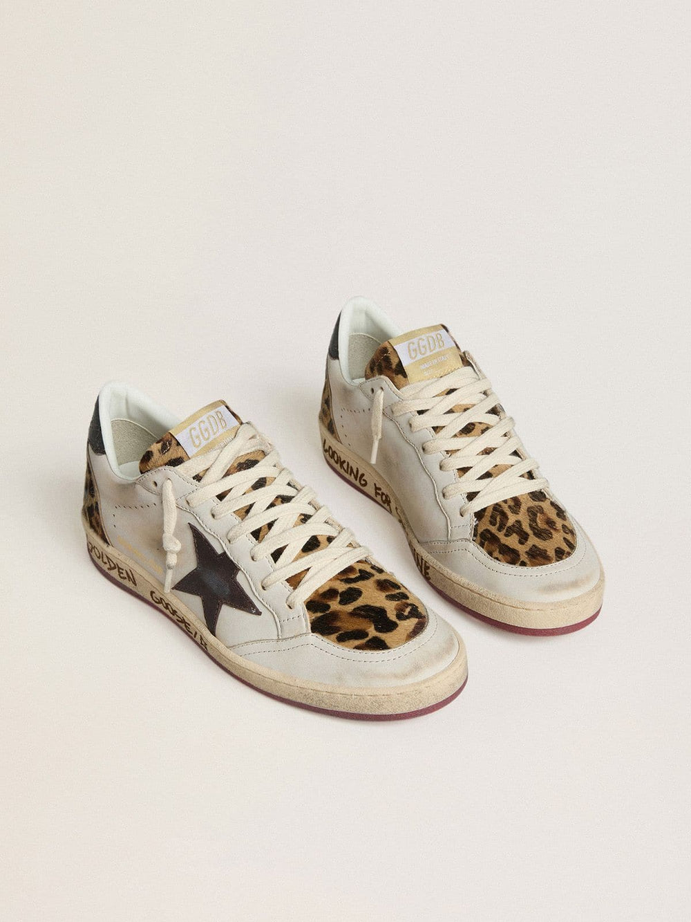 Golden Goose Women's Ball Star with brown leather star and leopard-print pony skin tongue