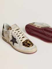 Golden Goose Women's Ball Star with brown leather star and leopard-print pony skin tongue