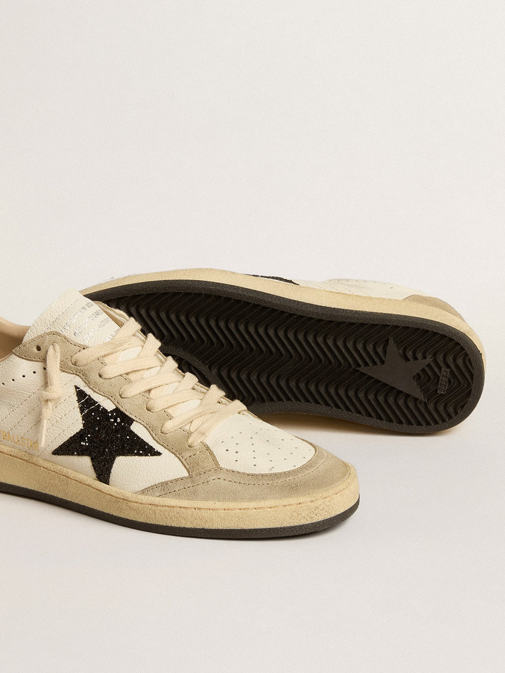 Golden Goose Ball Star in nappa and suede with black glitter star and heel tab