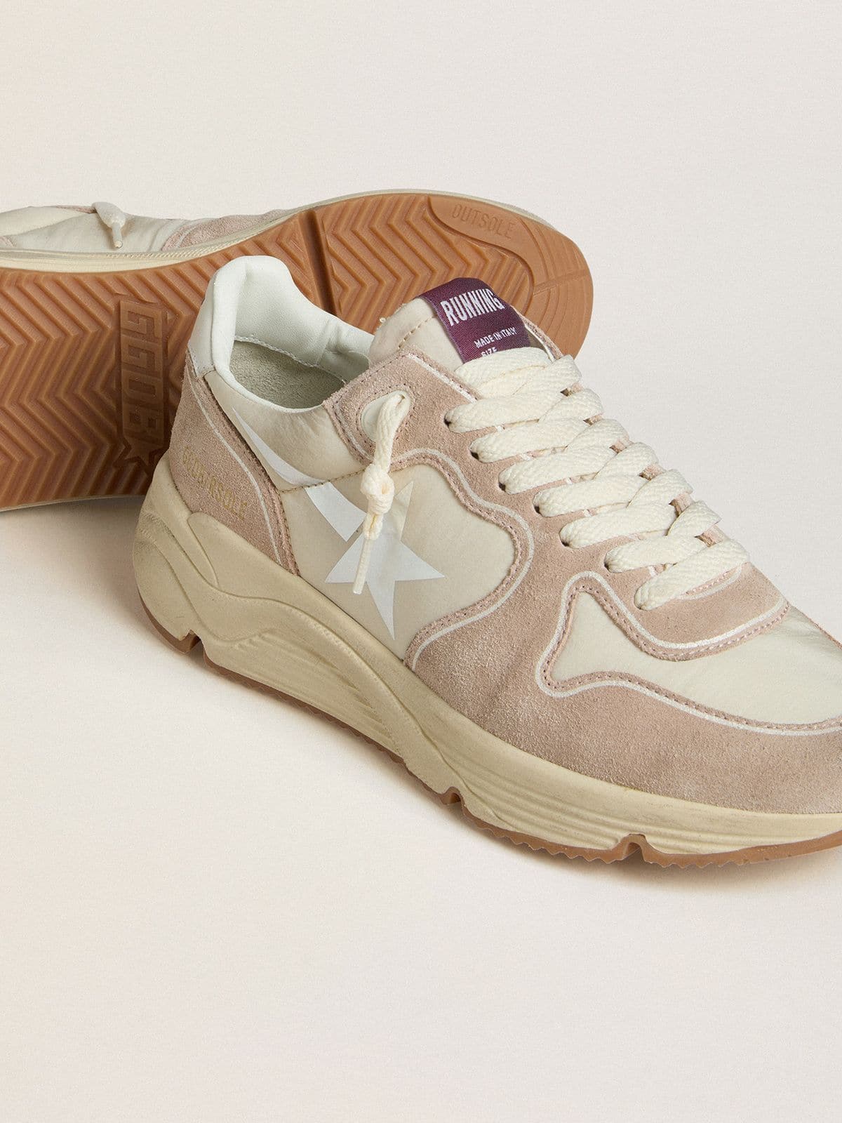 Golden Goose Women's Running Sole in nylon and suede with silver printed star and leather heel tab