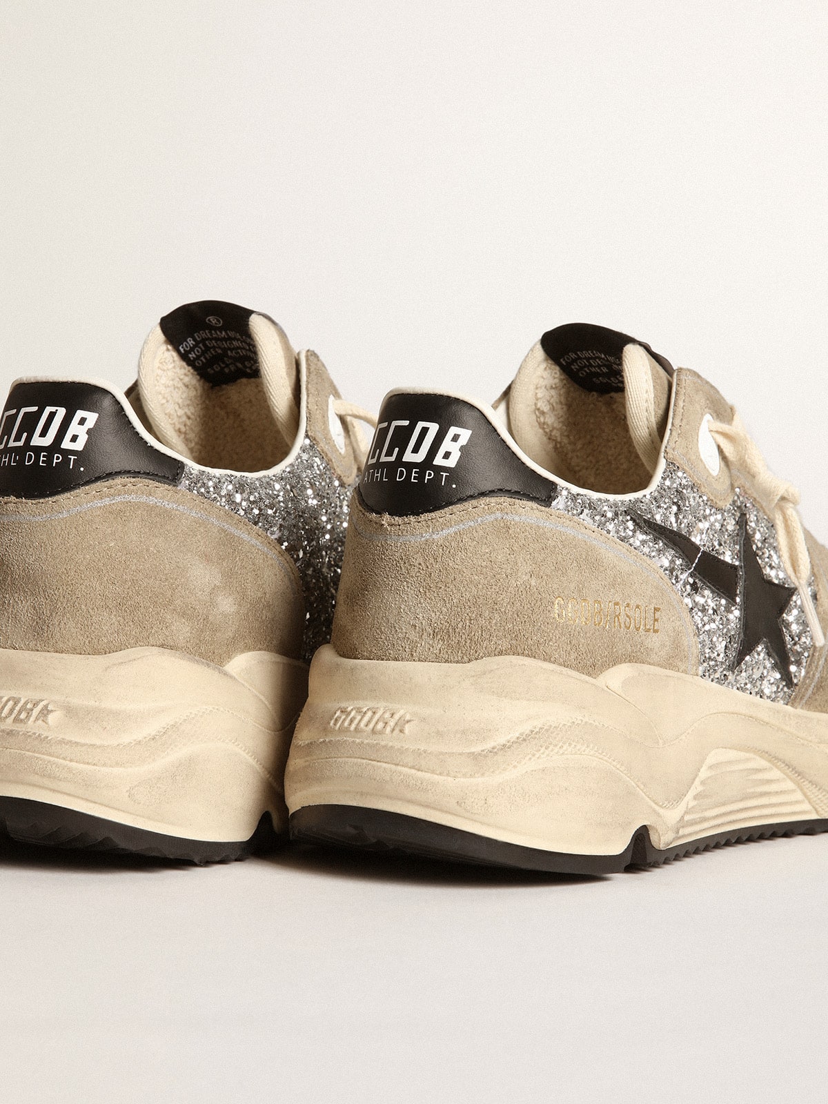 Golden Goose Women's Running Sole in silver glitter and dove gray suede