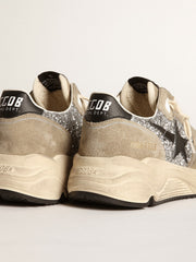 Golden Goose Women's Running Sole in silver glitter and dove gray suede