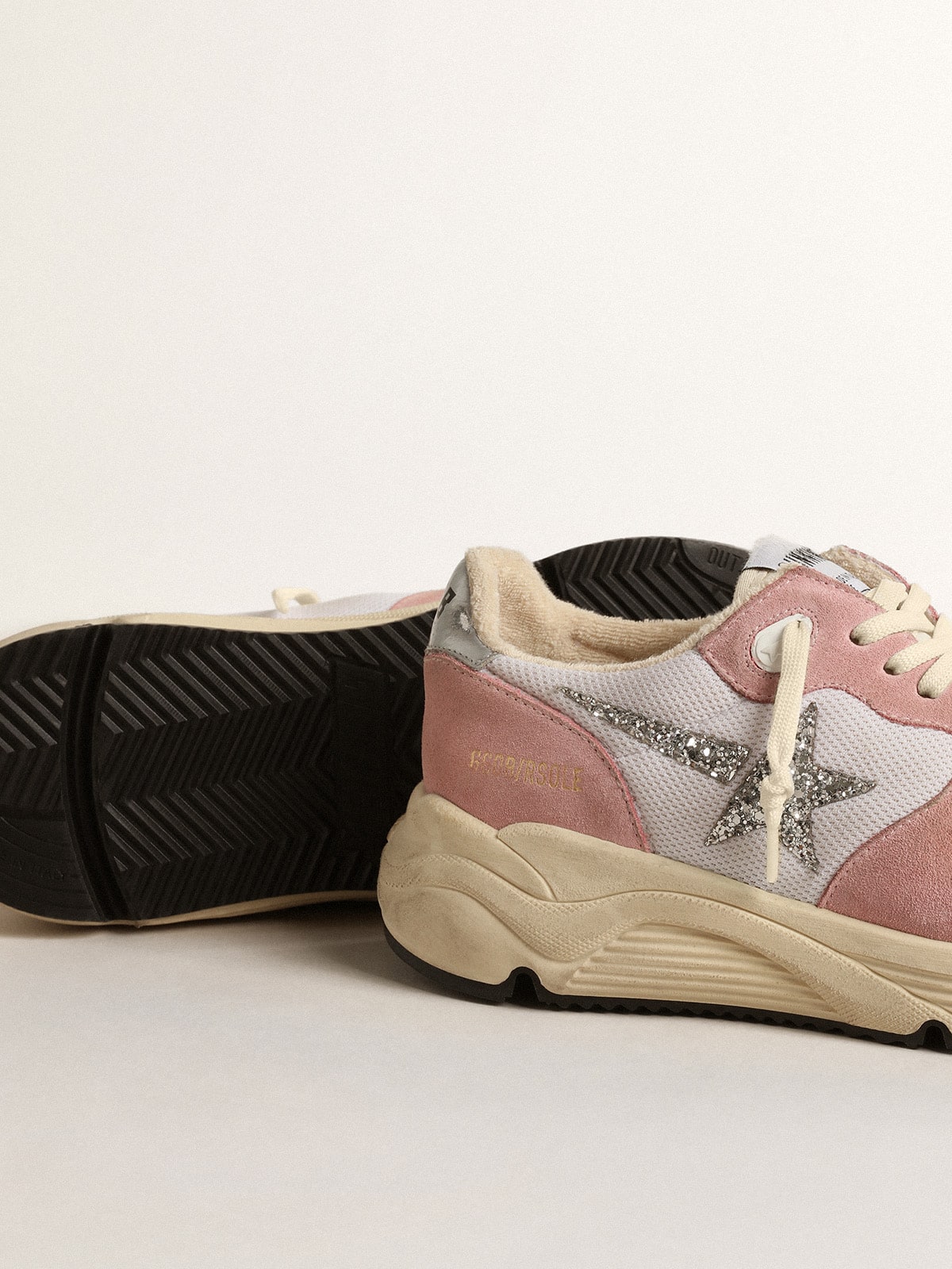 Golden Goose Women's Running Sole in gray mesh and suede with silver glitter star