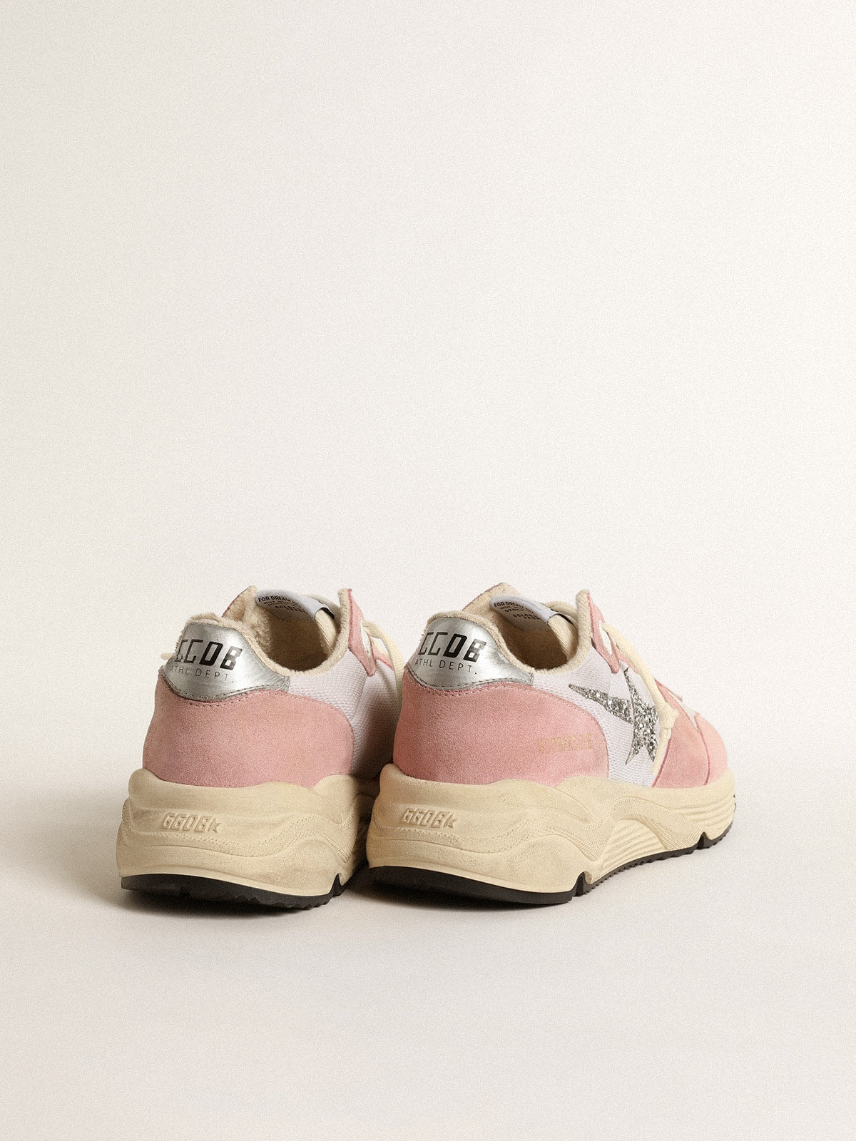 Golden Goose Women's Running Sole in gray mesh and suede with silver glitter star