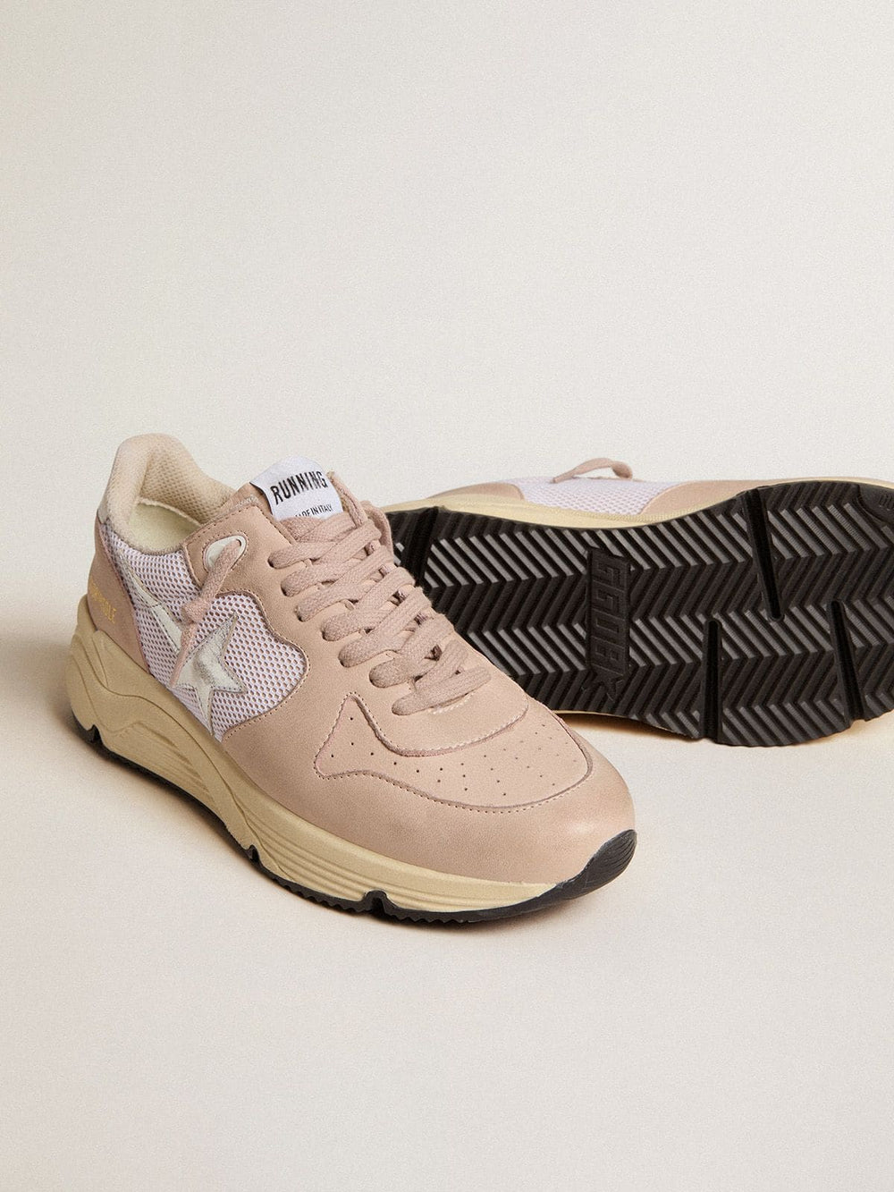 Golden Goose Women’s Running Sole in mesh and nubuck with silver metallic leather star