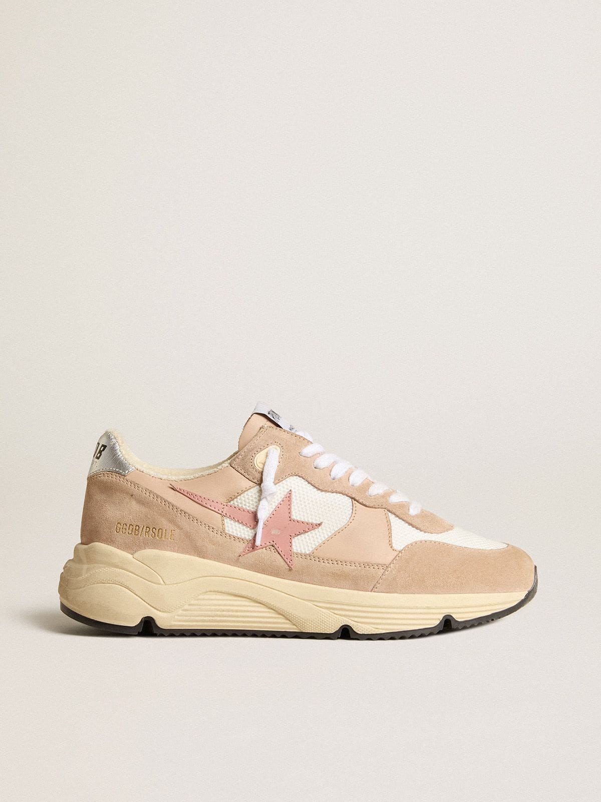Golden Goose Women's Running Sole in mesh and suede with pink star and silver heel tab