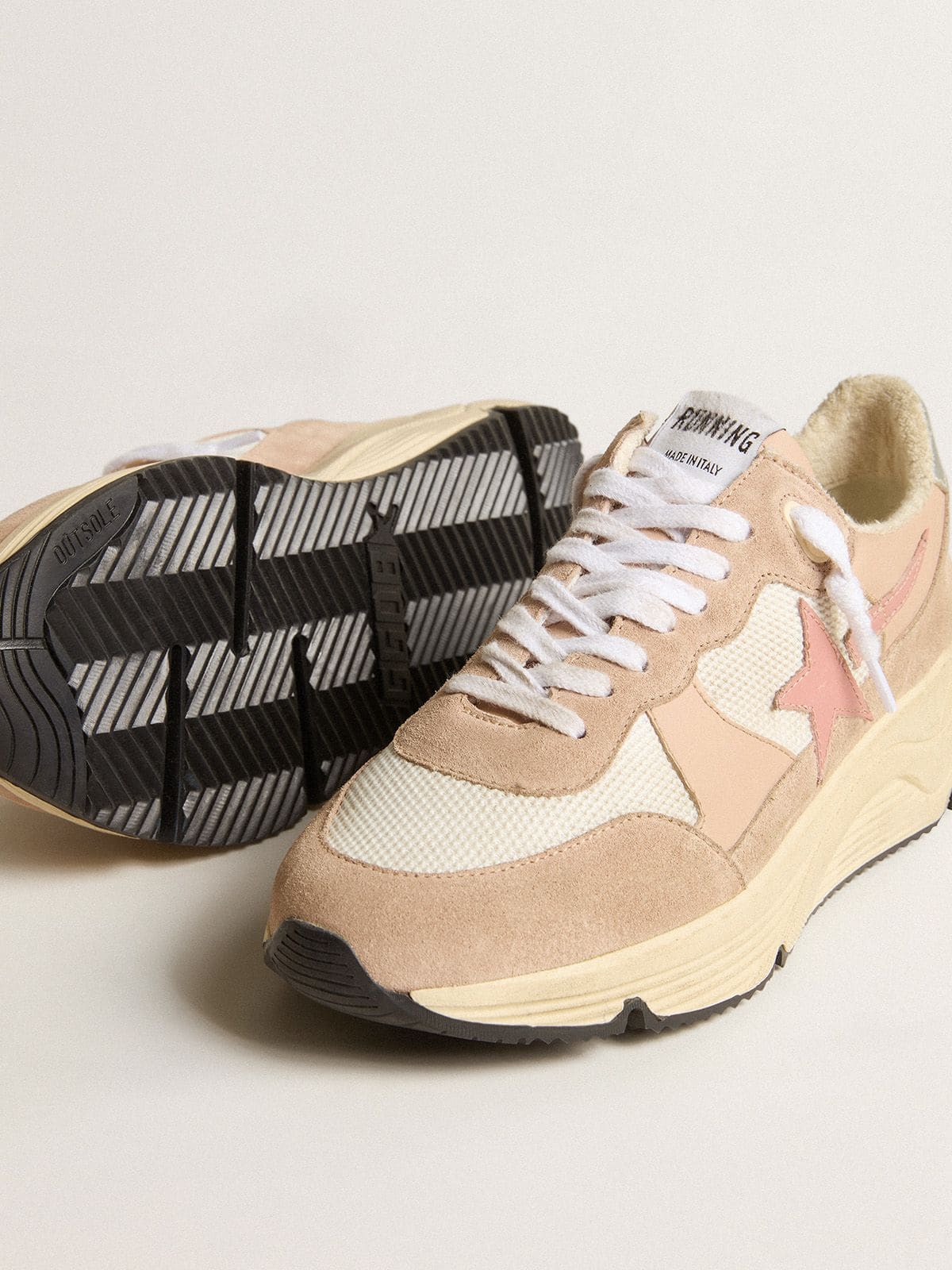 Golden Goose Women's Running Sole in mesh and suede with pink star and silver heel tab
