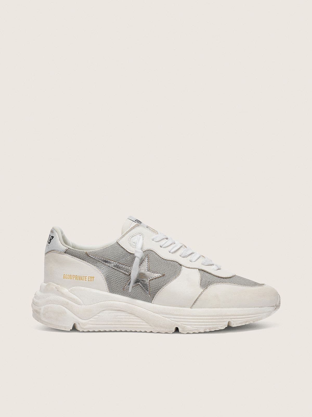 Golden Goose Women’s Running Sole in mesh and nubuck with silver metallic leather star