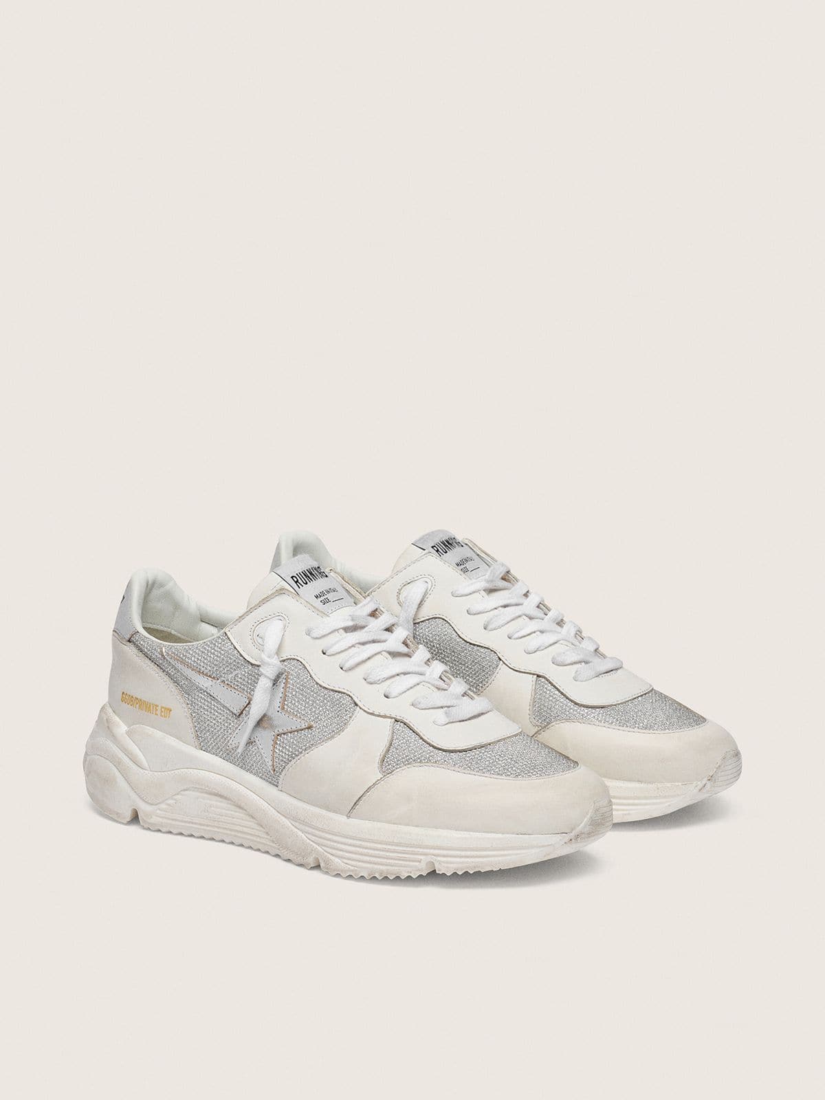 Golden Goose Women’s Running Sole in mesh and nubuck with silver metallic leather star
