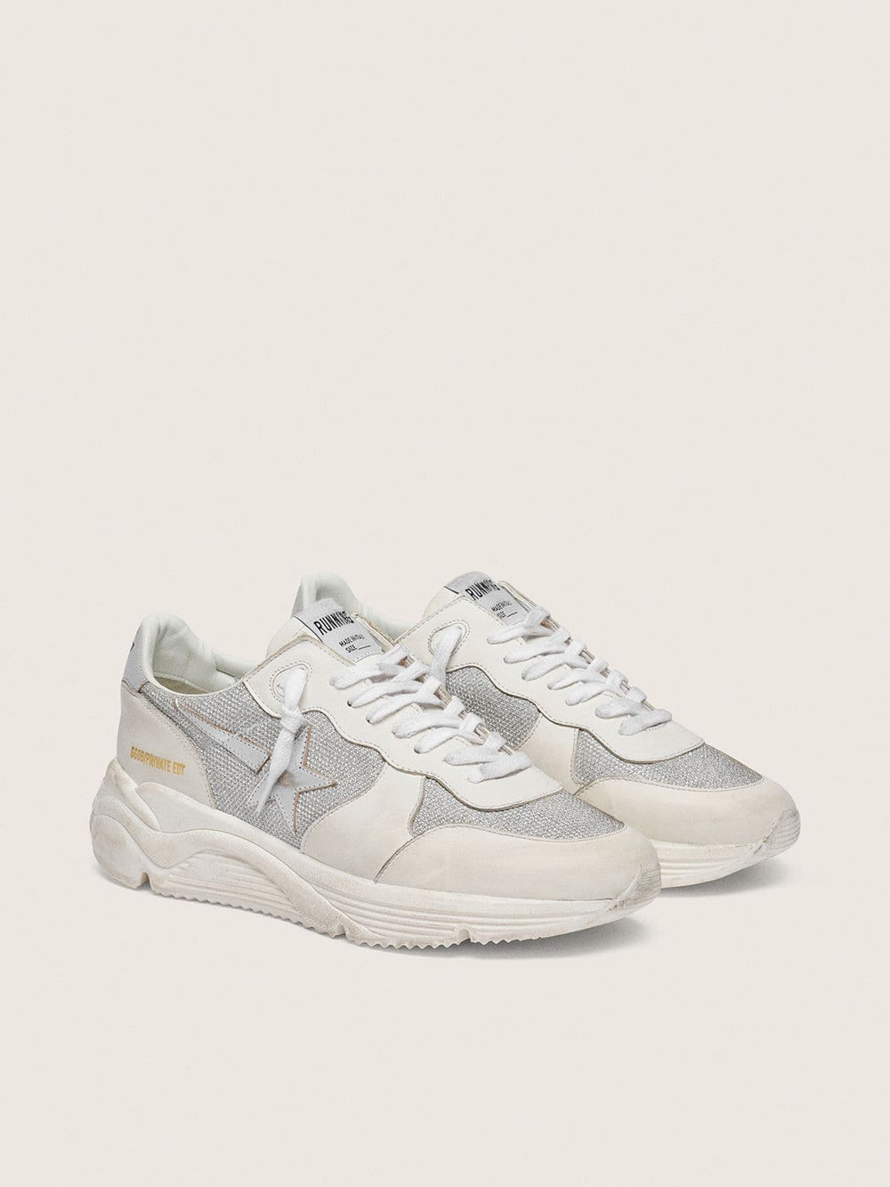 Golden Goose Women’s Running Sole in mesh and nubuck with silver metallic leather star