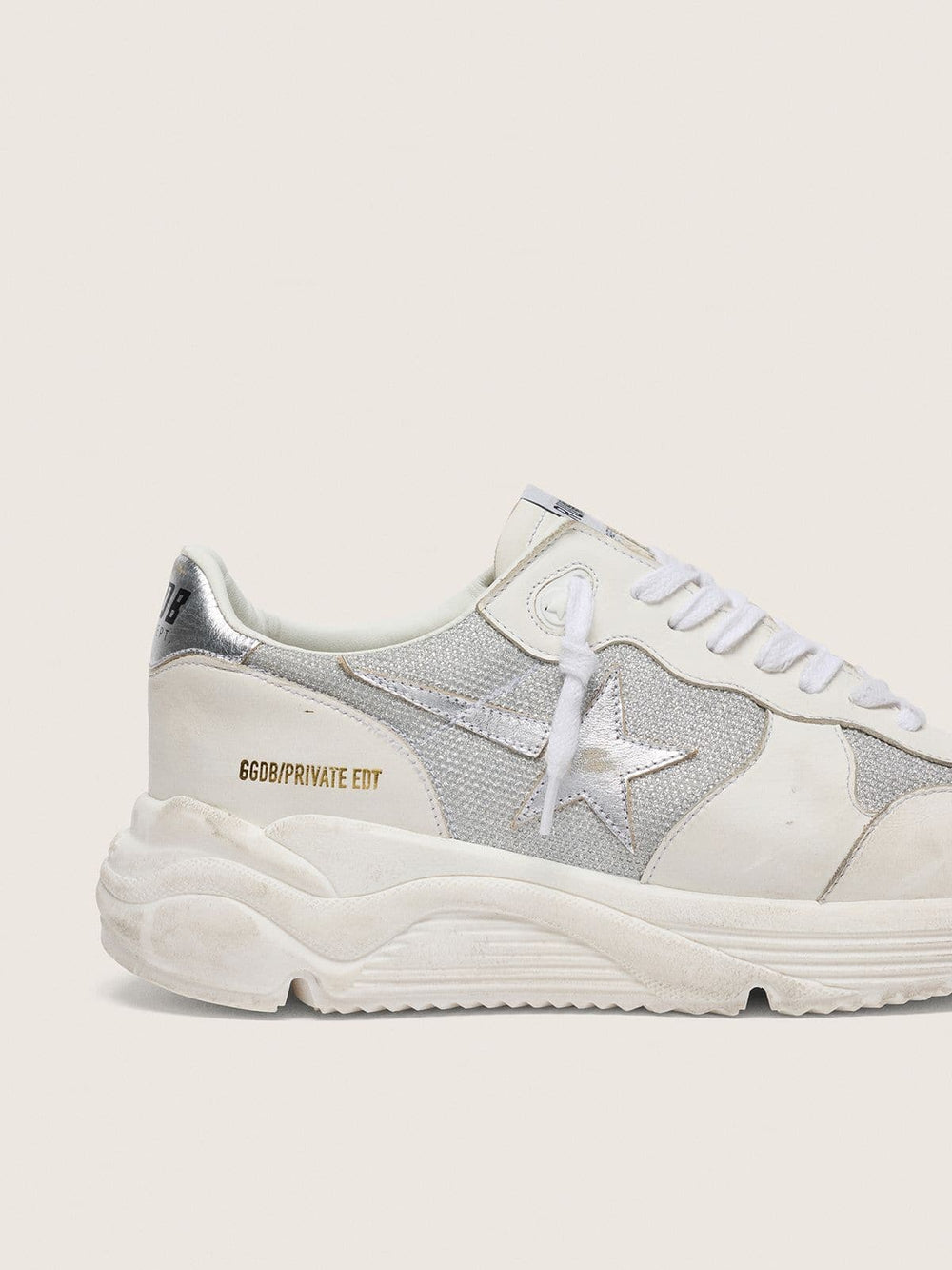 Golden Goose Women’s Running Sole in mesh and nubuck with silver metallic leather star