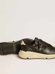 Golden Goose Women's Running Sole in black glitter with leather star and nubuck heel tab