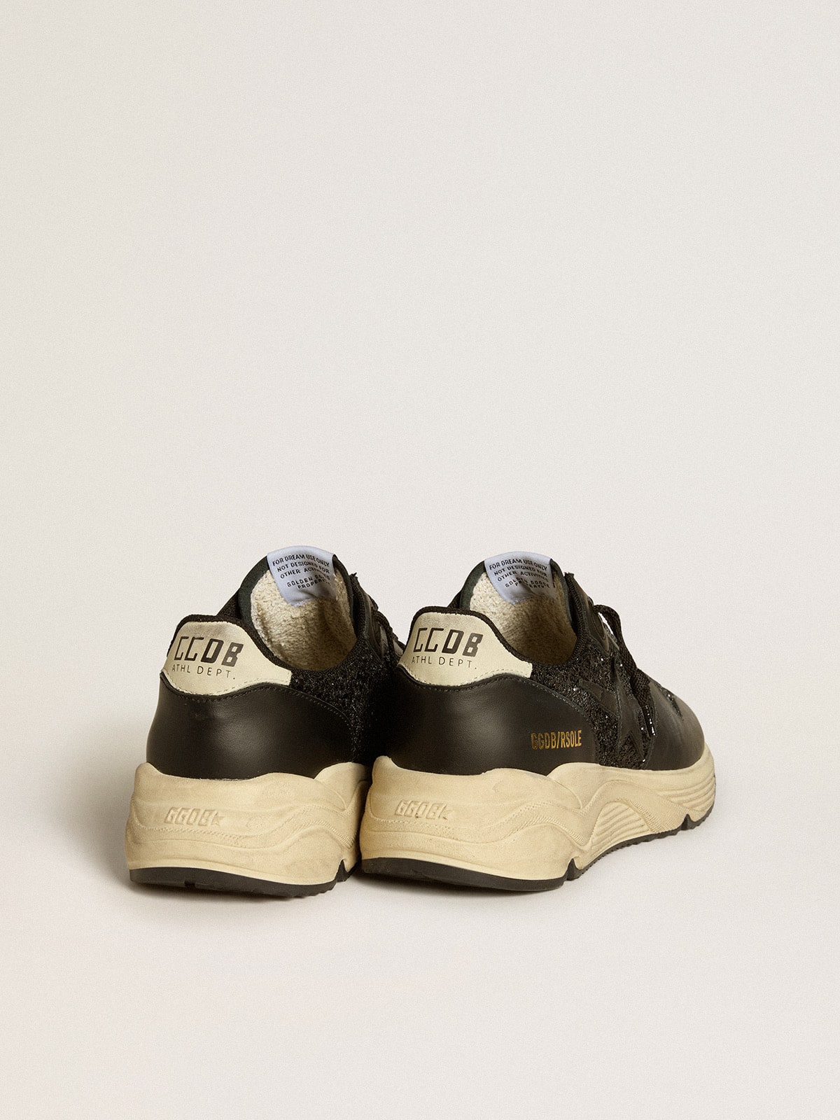 Golden Goose Women's Running Sole in black glitter with leather star and nubuck heel tab