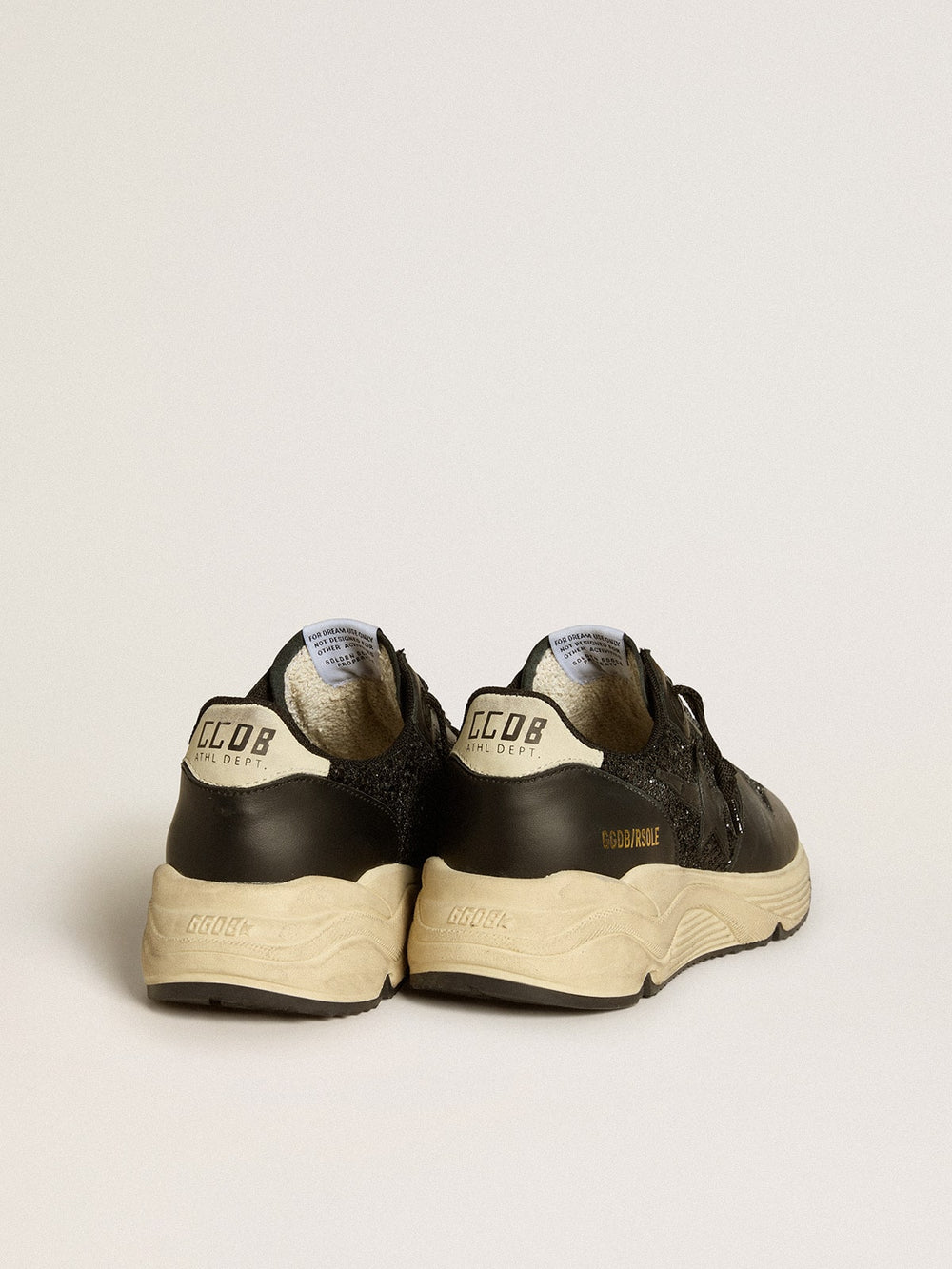 Golden Goose Women's Running Sole in black glitter with leather star and nubuck heel tab