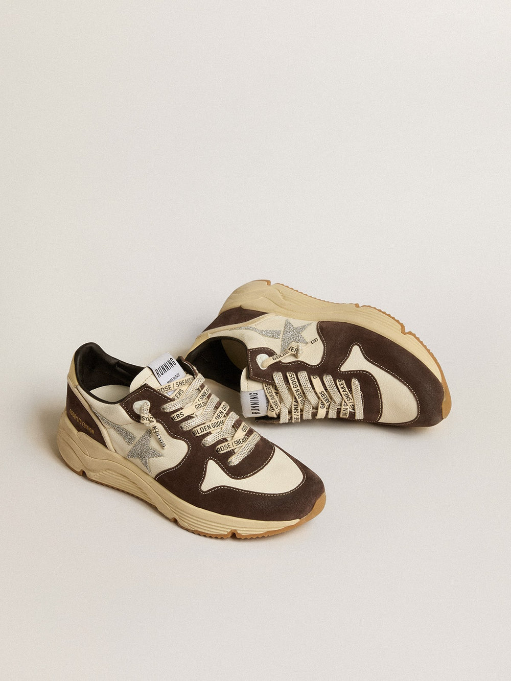 Golden Goose Women's Running Sole  in nappa and brown suede with a Swarovski crystal star