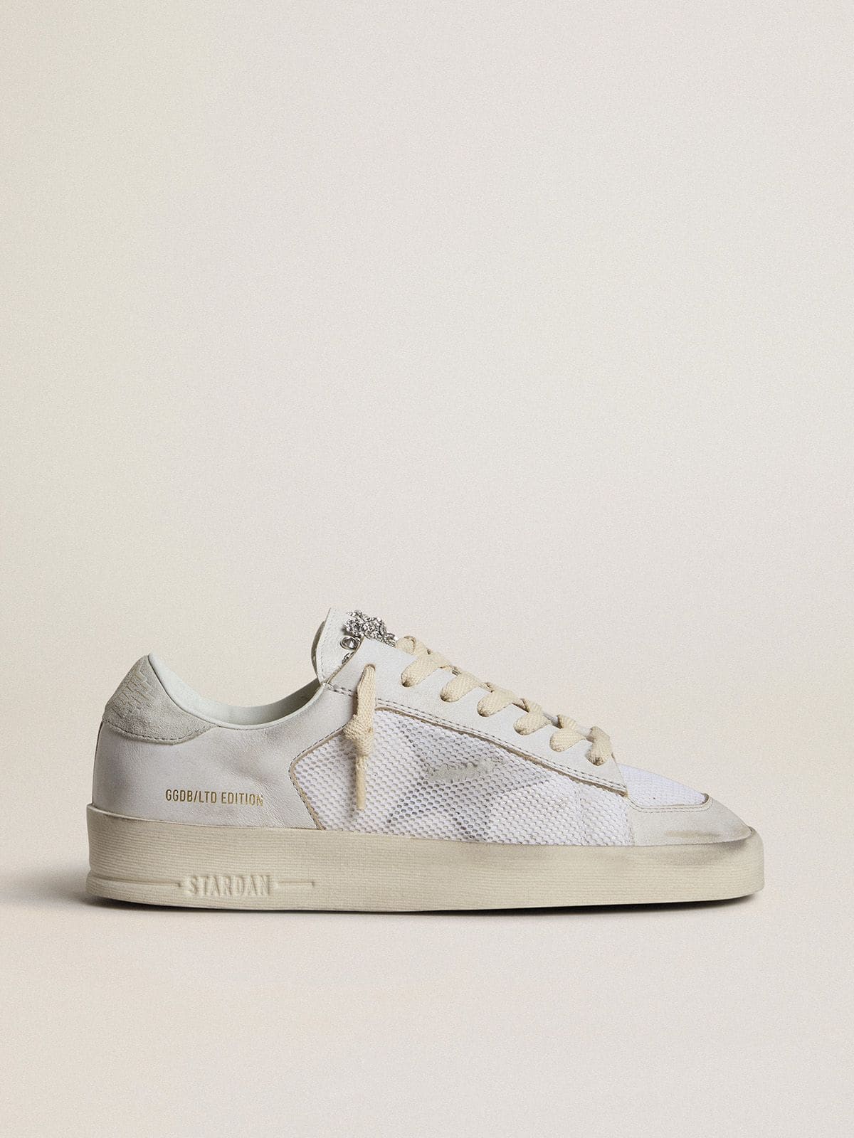 Golden Goose Stardan LTD in white leather with star and heel tab in ice-gray suede