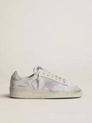 Golden Goose Stardan LTD in white leather with star and heel tab in ice-gray suede
