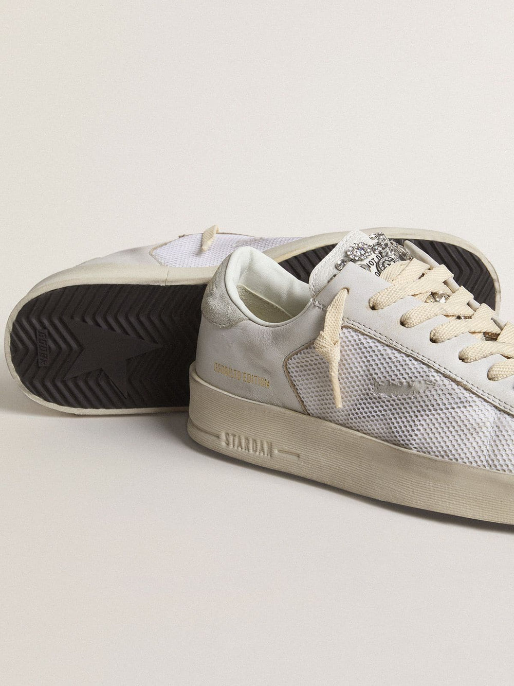 Golden Goose Stardan LTD in white leather with star and heel tab in ice-gray suede