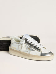 Golden Goose Stardan in silver foiled leather with white heel tab
