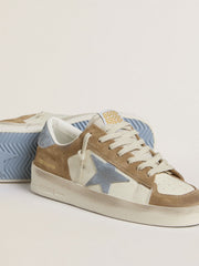 Golden Goose Stardan LTD in white leather and tobacco suede with light blue suede star and heel tab