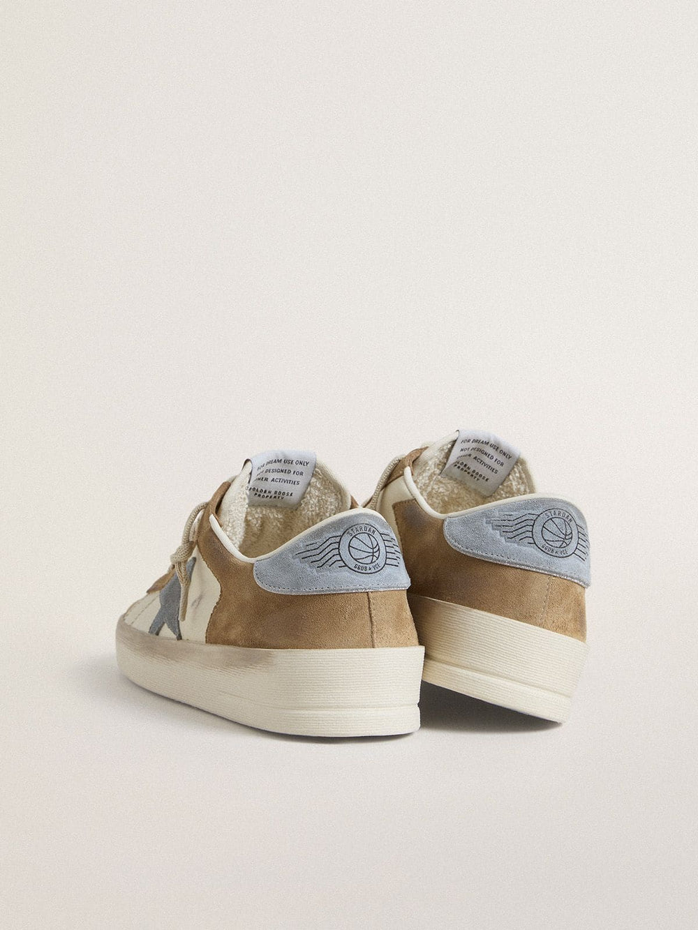 Golden Goose Stardan LTD in white leather and tobacco suede with light blue suede star and heel tab