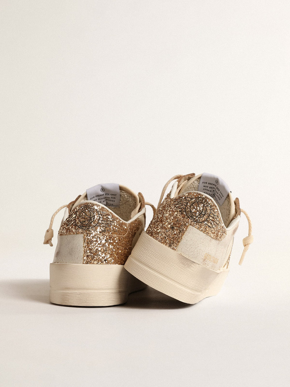 Golden Goose Women’s Stardan in ecru nappa leather with gold glitter star and heel tab