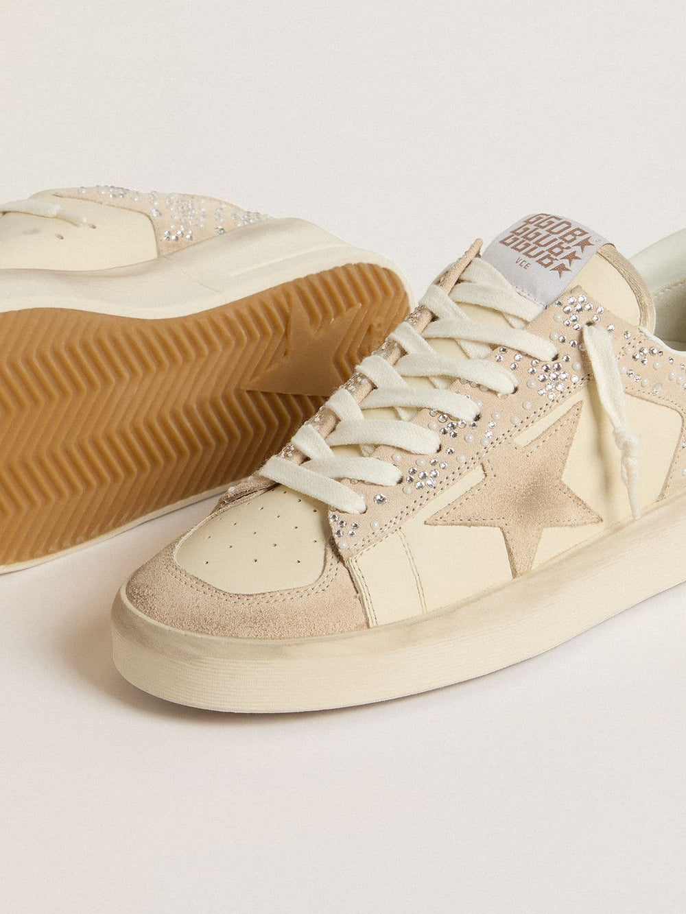 Golden Goose Stardan in cream-colored suede and leather with Swarovski and a suede star