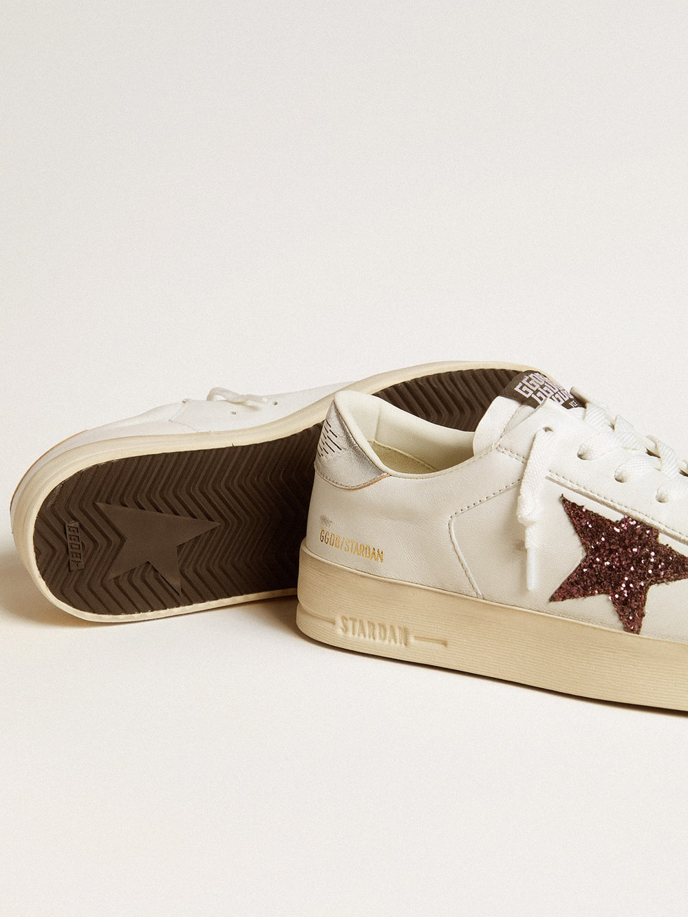 Golden Goose Women's Stardan in nappa with glitter star and metallic leather heel tab
