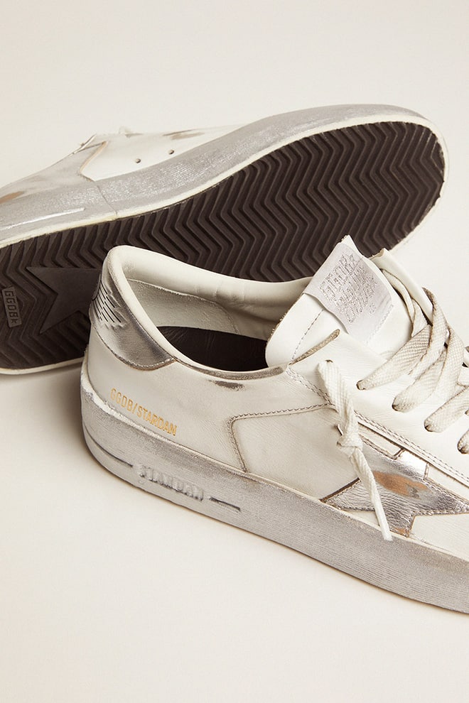 Golden Goose Stardan sneakers with silver metallic leather star and heel tab