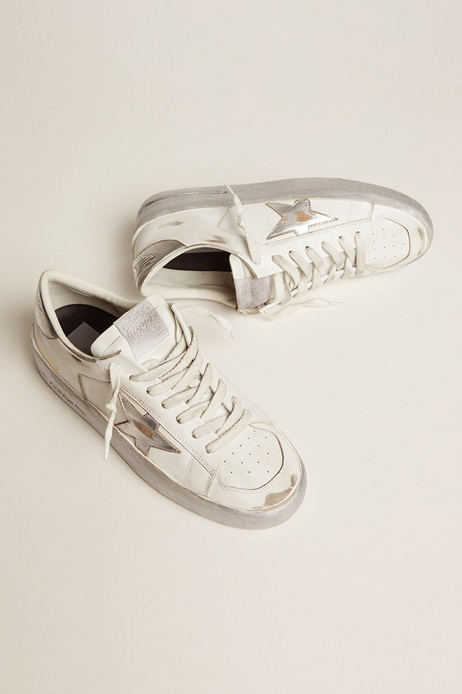 Golden Goose Stardan sneakers with silver metallic leather star and heel tab