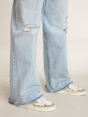 Golden Goose Stardan with beige suede star and toe and all-over lettering and patterns