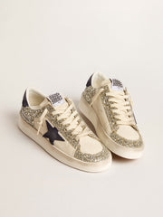 Golden Goose Women's Stardan in platinum glitter with dark blue suede star and heel tab