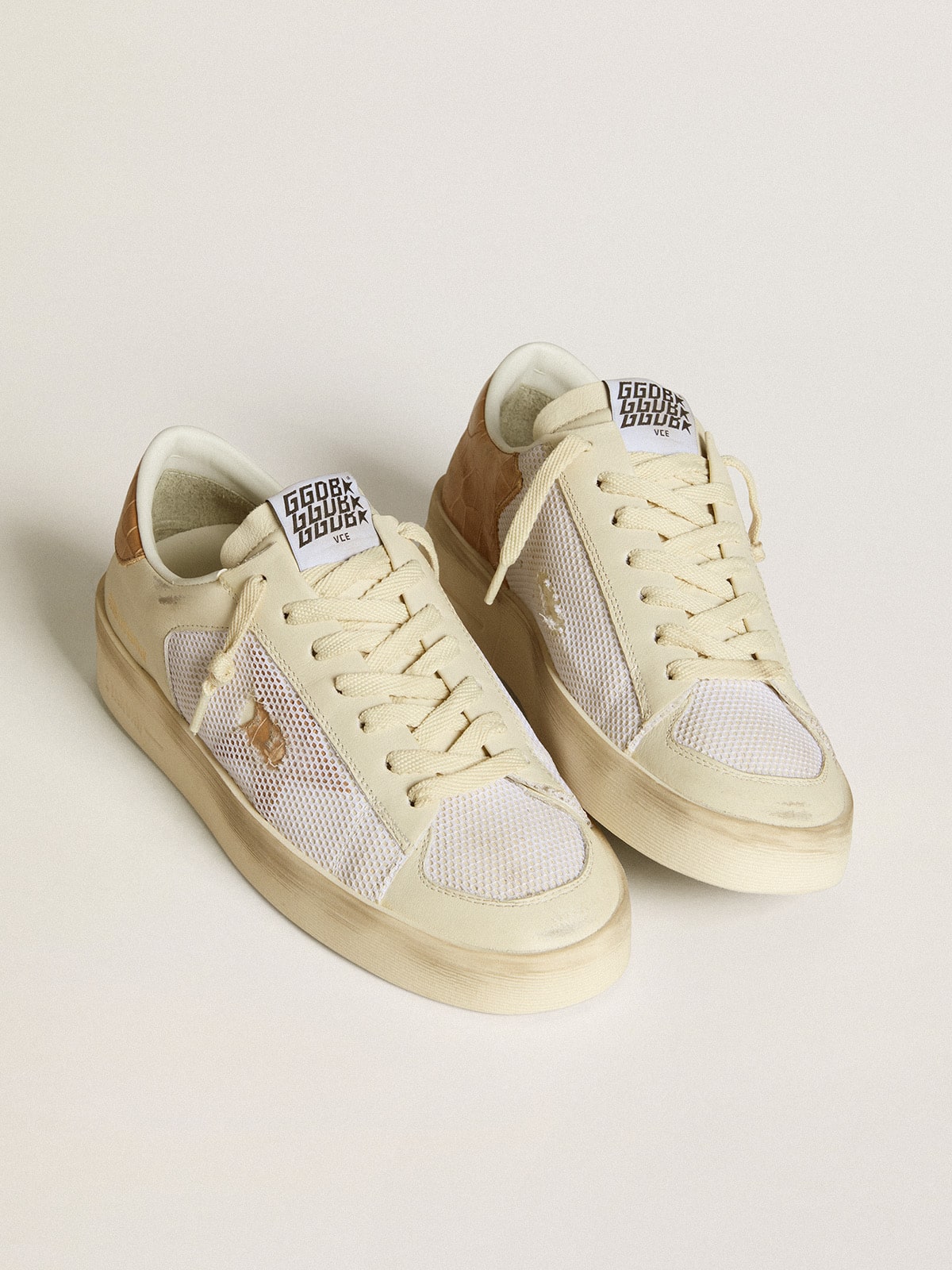 Golden Goose Women's Stardan LTD with beige leather star and crocodile beige leather heel tab