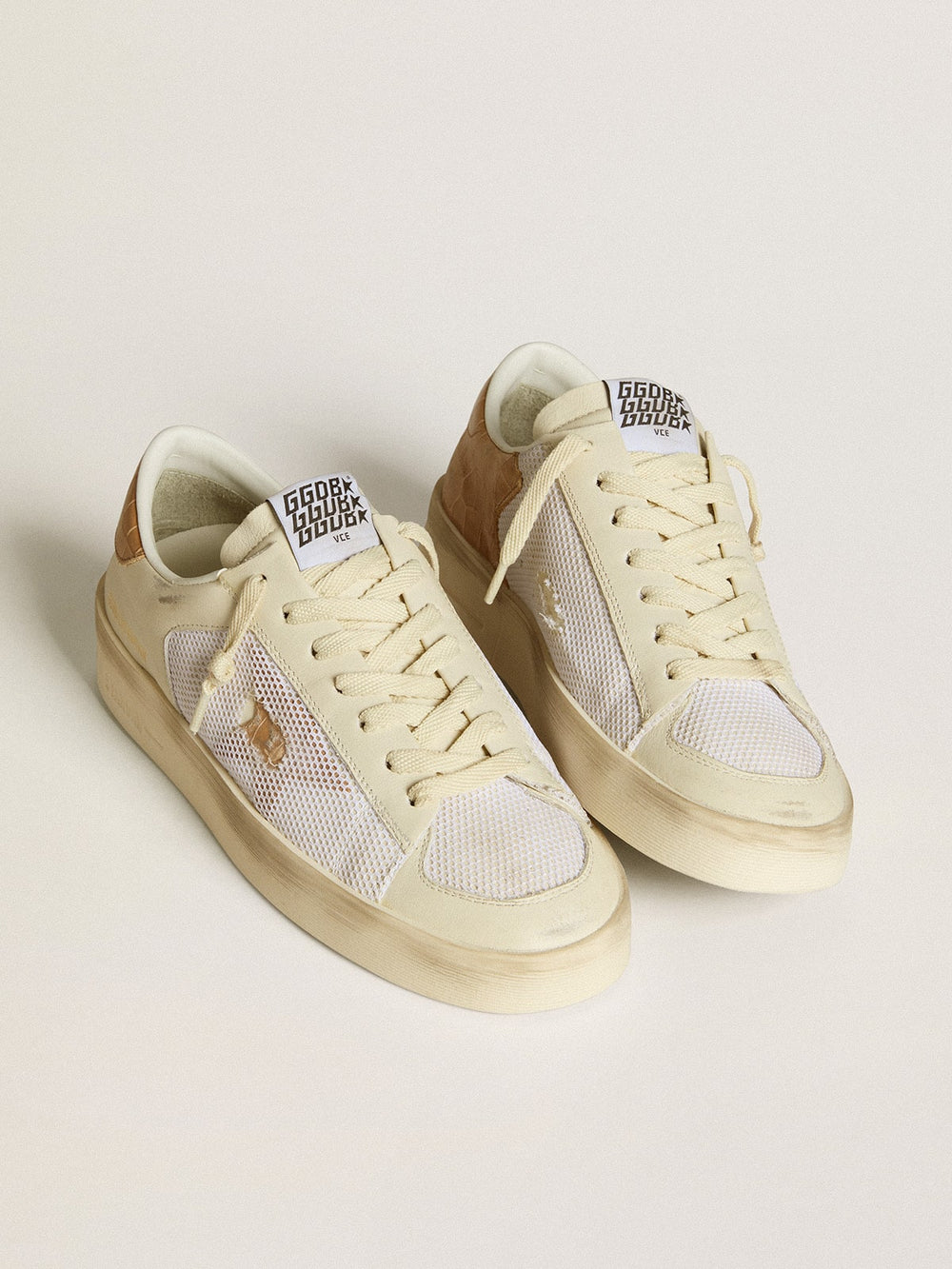 Golden Goose Women's Stardan LTD with beige leather star and crocodile beige leather heel tab