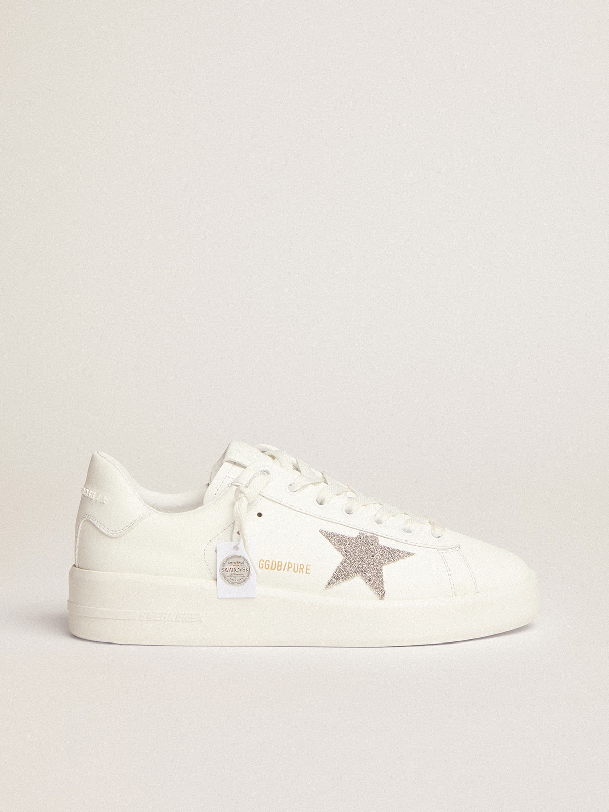 Golden Goose Women’s Purestar in white leather with silver Swarovski crystal star