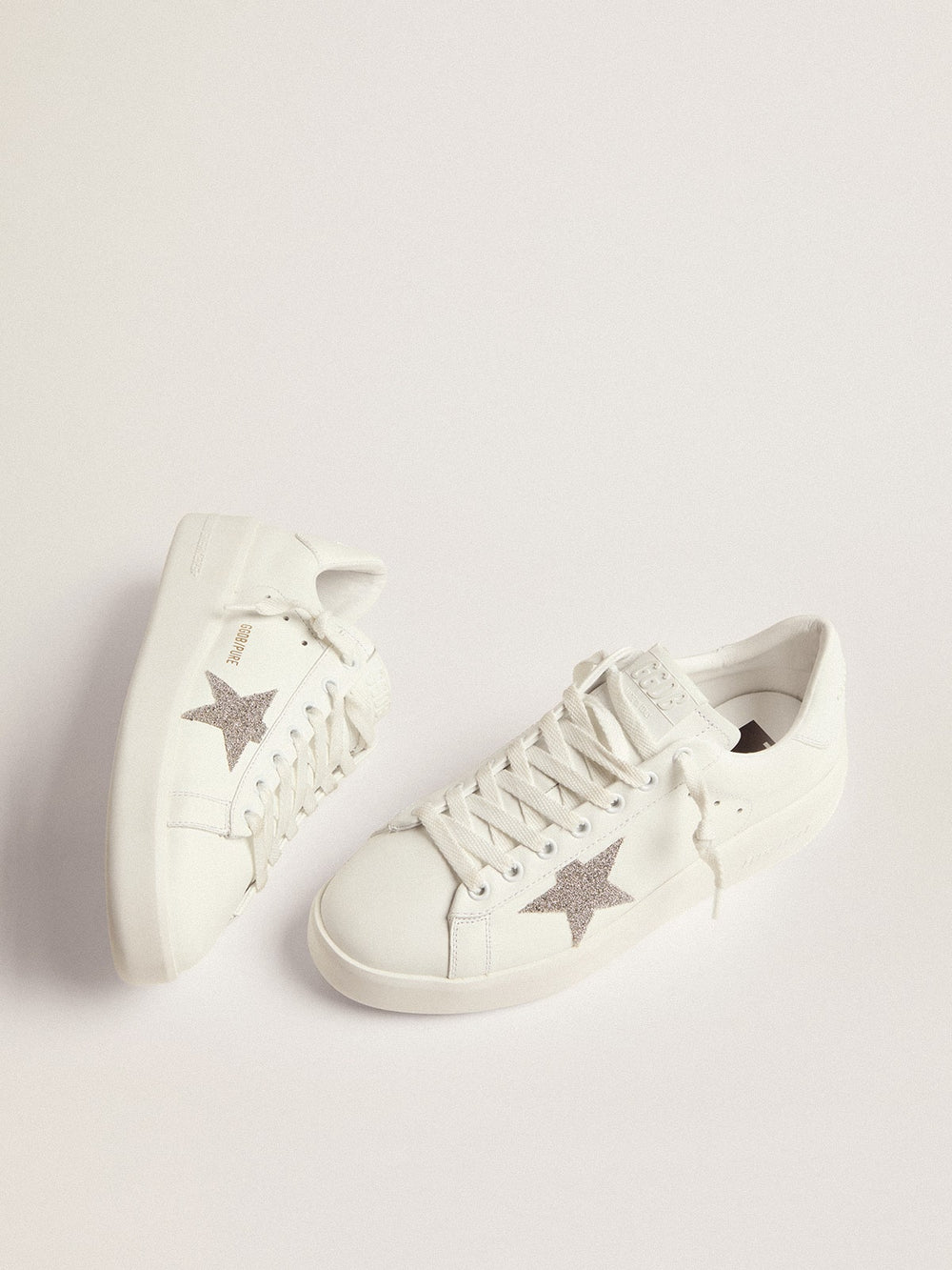 Golden Goose Women’s Purestar in white leather with silver Swarovski crystal star