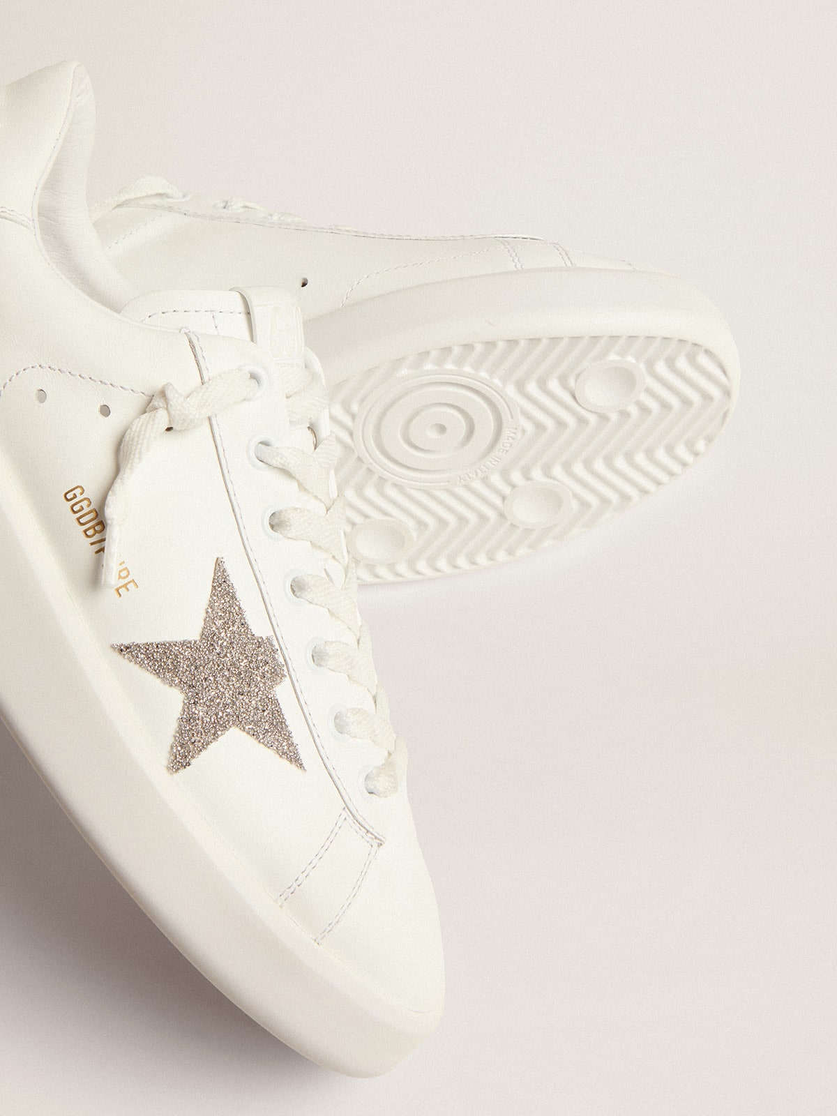 Golden Goose Women’s Purestar in white leather with silver Swarovski crystal star