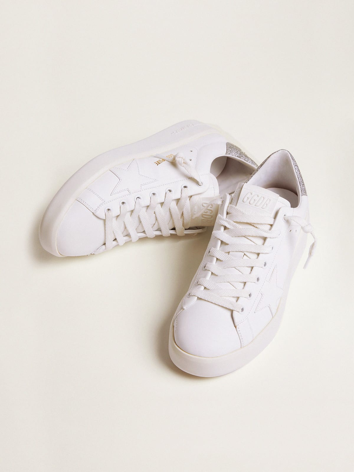 Golden Goose Women's Purestar sneakers with glittery silver heel tab