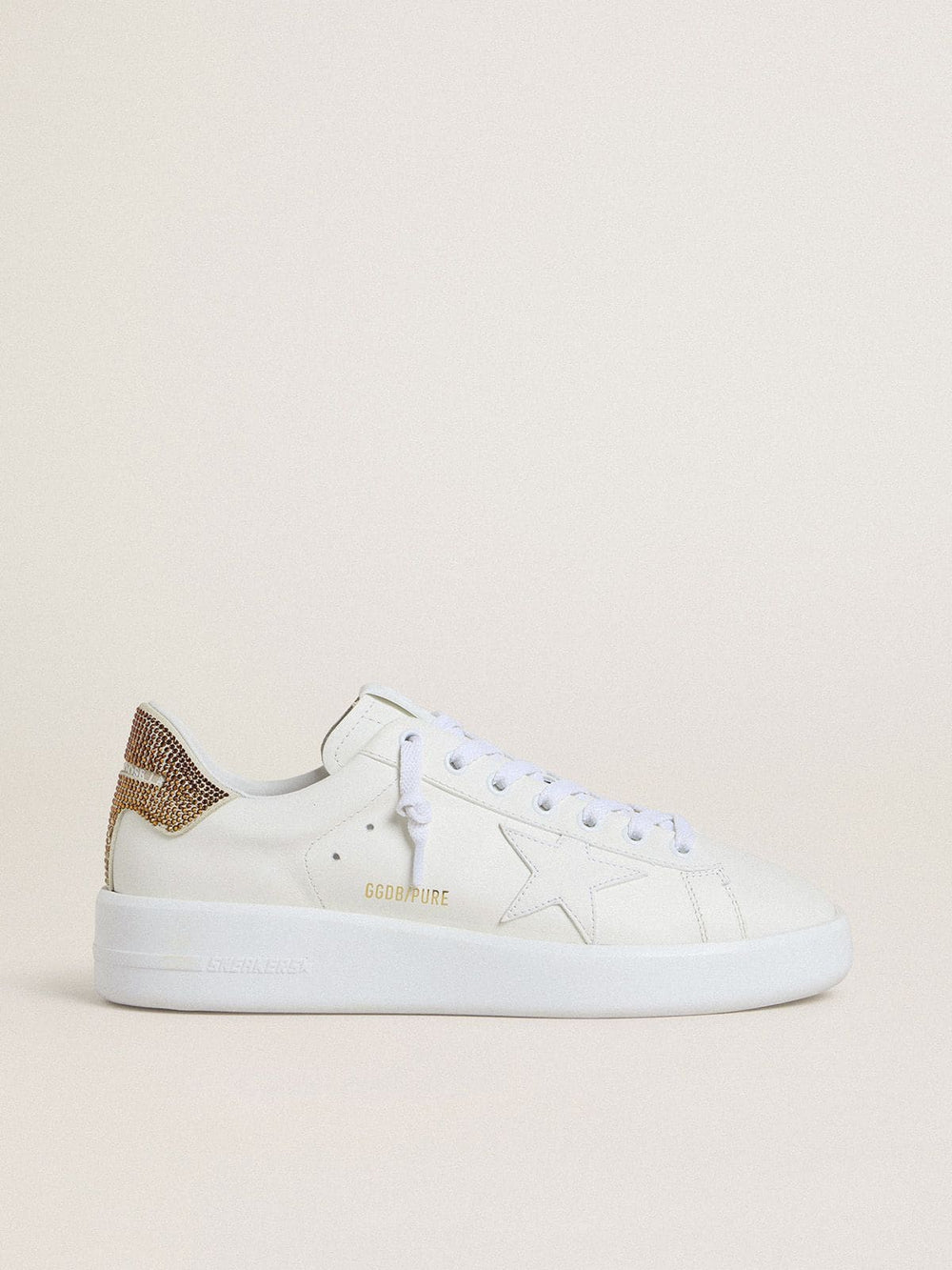 Golden Goose Women’s Purestar with white leather star and brown crystal heel tab