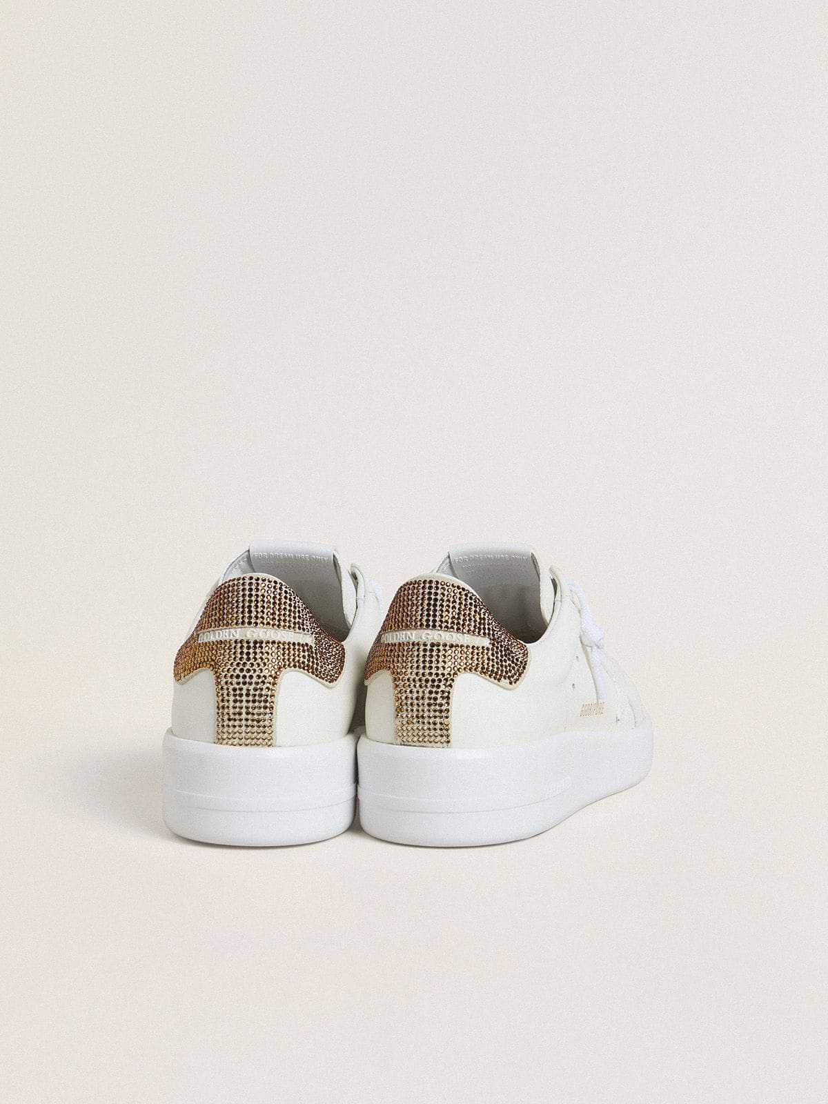 Golden Goose Women’s Purestar with white leather star and brown crystal heel tab