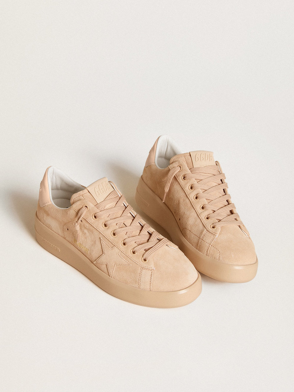 Golden Goose Purestar in suede with suede star and light pink leather heel tab
