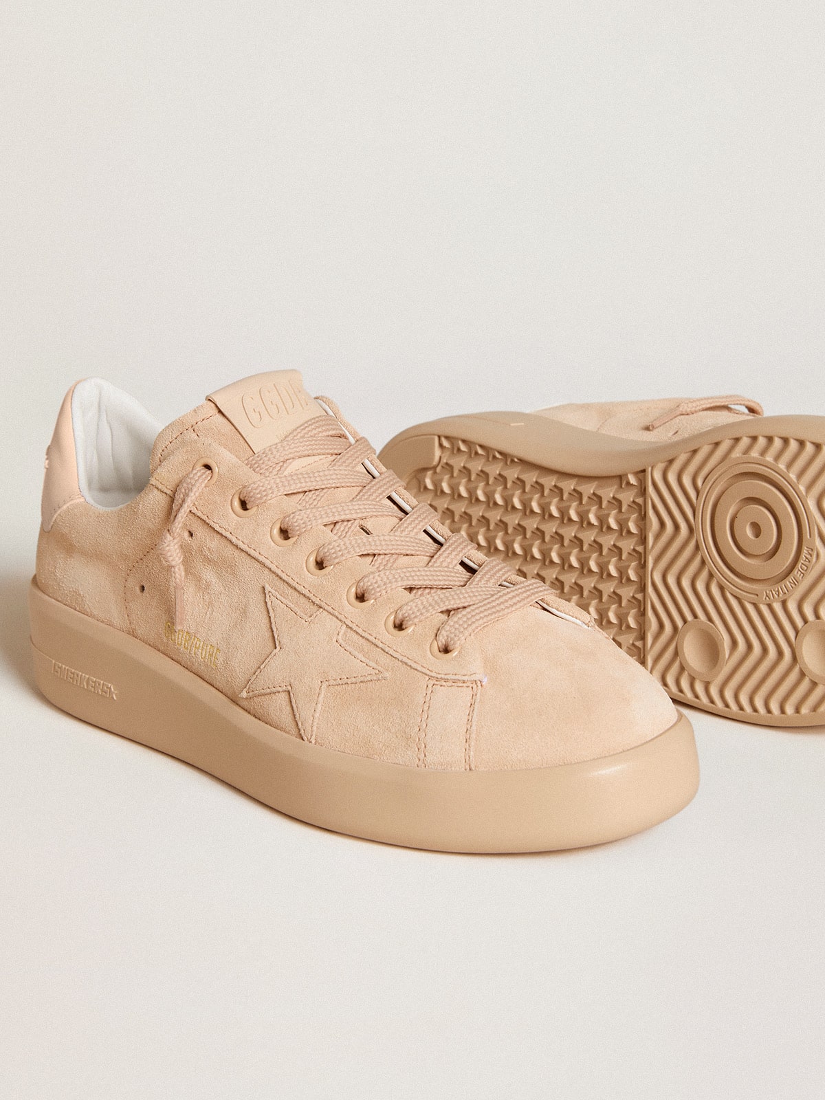 Golden Goose Purestar in suede with suede star and light pink leather heel tab