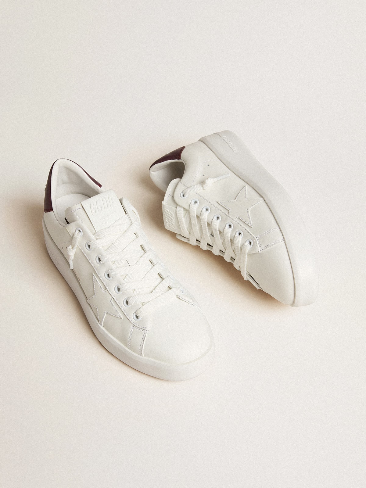 Golden Goose Purestar with white leather star and plum leather heel tab