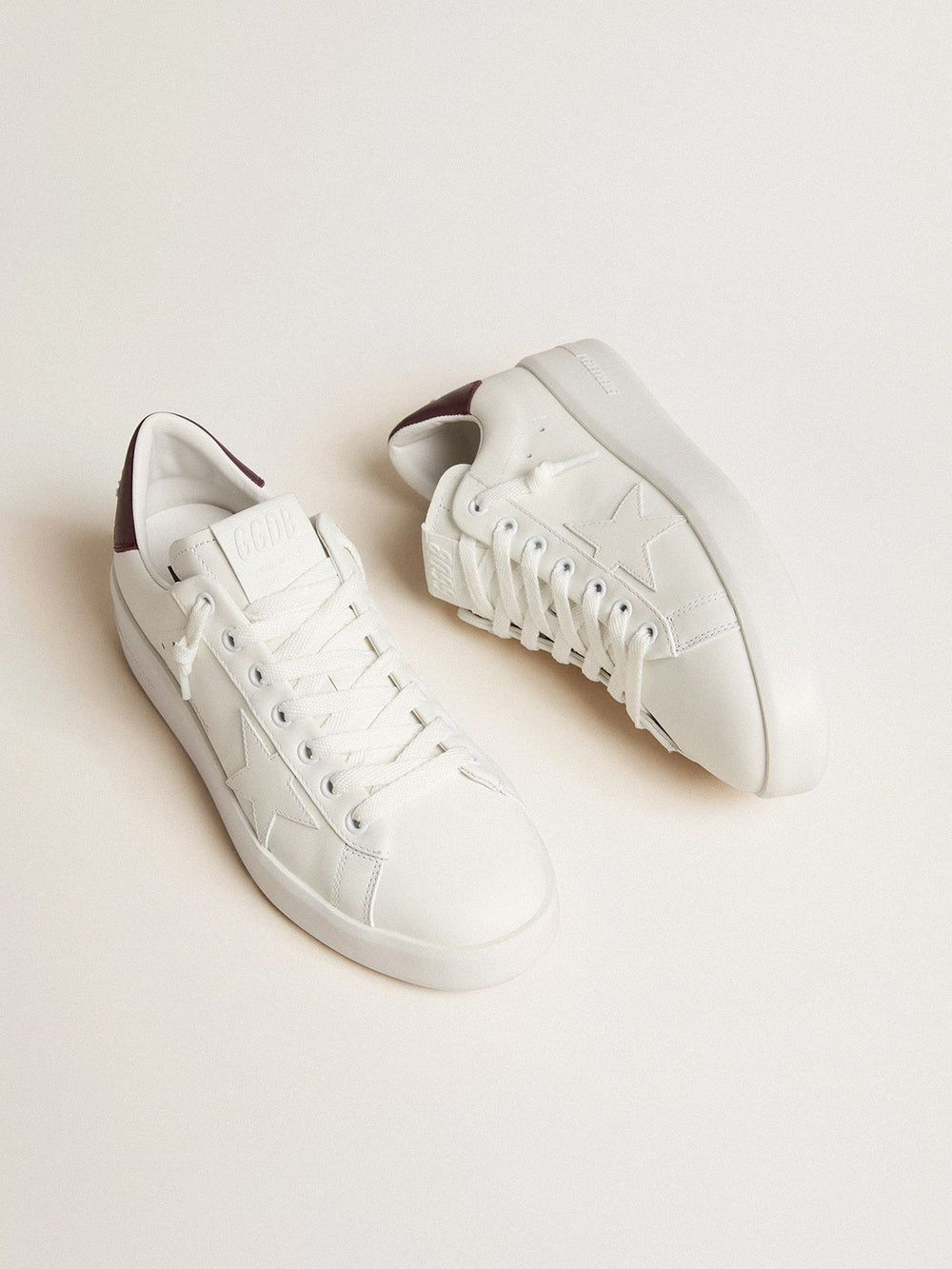 Golden Goose Purestar with white leather star and plum leather heel tab