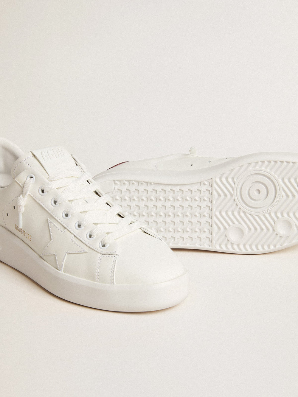 Golden Goose Purestar with white leather star and plum leather heel tab