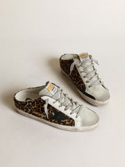 Golden Goose Women's Super-Star Sabot in leopard print pony skin with black star