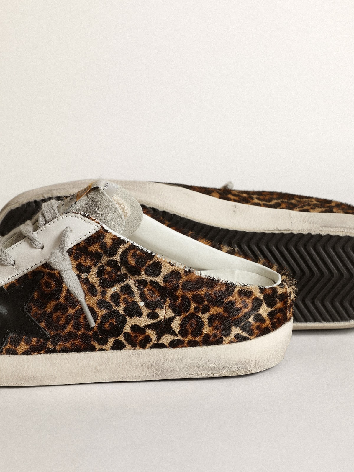 Golden Goose Women's Super-Star Sabot in leopard print pony skin with black star